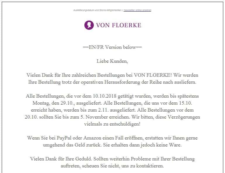 von floerke versandprobleme