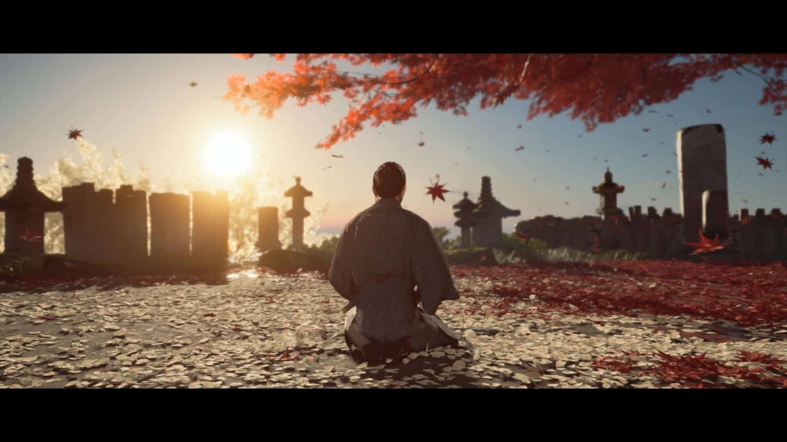 Ghost of Tsushima Wald Herbst Ahornbäume rote Blätter Atmosphäre