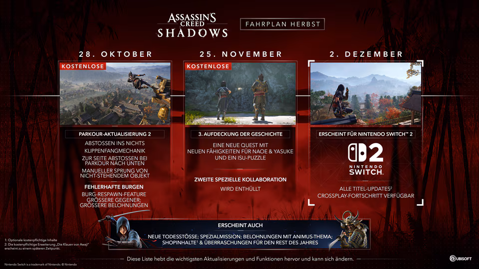 Assassin's Creed Shadows: Herbst-Roadmap mit Parkour-Update und Switch 2-Version 2 Assassin's Creed Shadows: Herbst-Roadmap