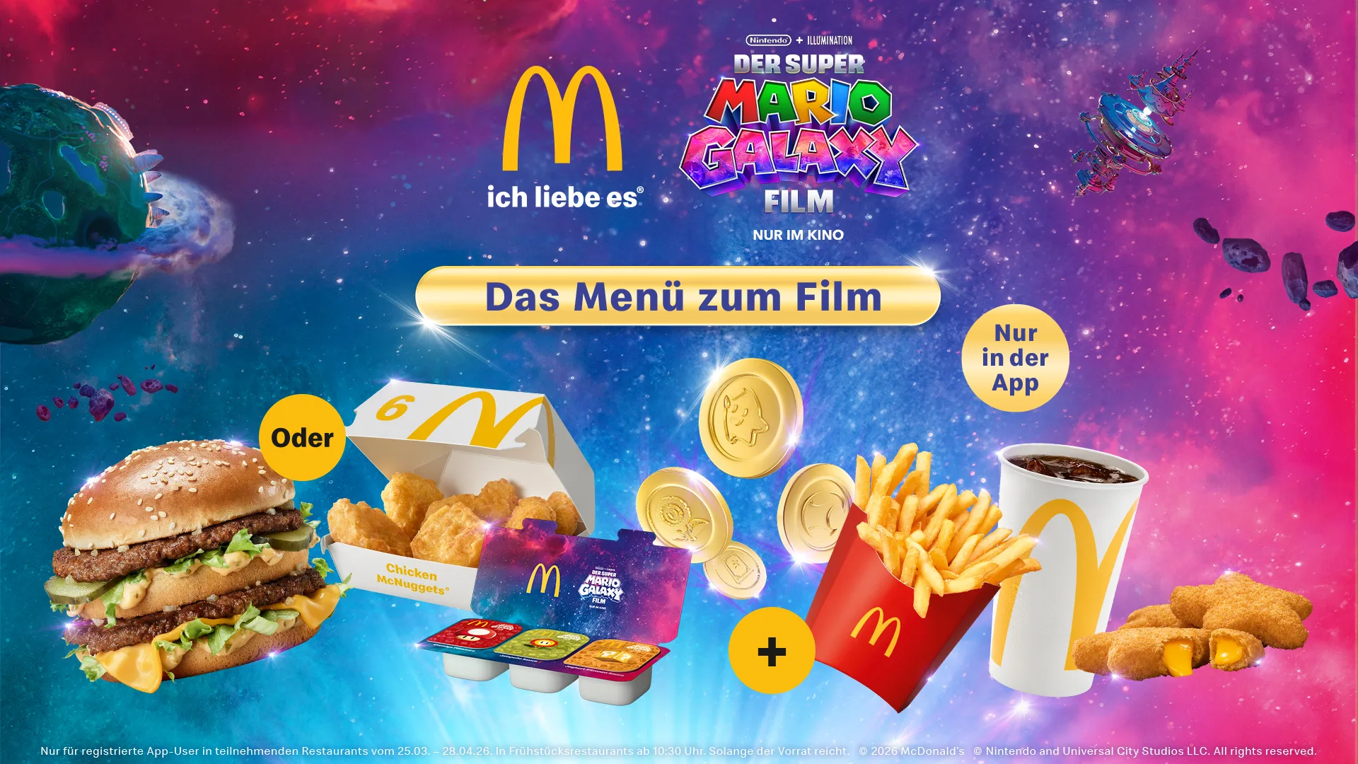 McDonald's bringt Super Mario Galaxy Film Menüs ab 25. März - Happy Meal mit Sammelfiguren und goldenen Münzen 2 Super Mario Galaxy Film Promotion bei McDonald's